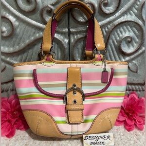 COACH Soho Pastel Multi Stripe  Fabric Small Tote 1888 GUC!